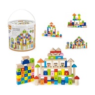 Viga Drewniane klocki edukacyjne kolorowe literki cyferki 100 elementów