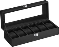 pudełko na zegarki 6 sztuk czarna skrzynka z szybą i metalowym zamkiem