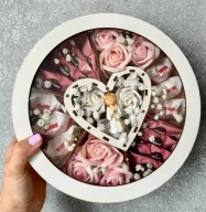 SERCE KOMUNIJNE ZE SŁODYCZAMI I KWIATAMI MYDLANYMI DLA DZIEWCZYNKI