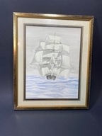 STATEK OKRĘT - DUŻY OBRAZ AKWARELA #109