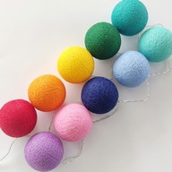 Cotton Balls Tęcza Kolorowe 10 Kul LED Girlanda Kule Lampki Na Baterie