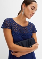 Hit!_NOWA sukienka WYSMUKLAJACA granat GIPIURA_WYGODNY dżersej WISKOZA r.44