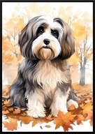 A2 59,4x42 PLAKAT OBRAZ PIES HAWAŃCZYK, BISZON, JESIEŃ AKWARELA LIŚCIE