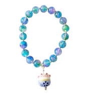 Bransoletka z ceramicznym kotkiem, fiolet, niebieski, zielony