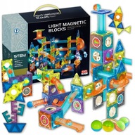EDUKACYJNE KLOCKI MAGNETYCZNE ŚWIECĄCE TOR KULKOWY 110 ELEMENTÓW DLA DZIECI