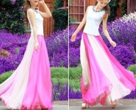 SPÓDNICA maxi kolorowa fuksja szyfonowa boho ombre