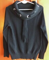 Sweter damski czarny obszerny golf przeplatany szalik 36/38