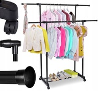 GARDEROBA WIESZAK NA KÓŁKACH STOJAK PÓŁKA UBRANIA BUTY LOFT CZARNY METAL