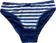 Majtki figi damskie bawełniane z koronką w biało niebieskie paski - roz. S