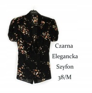 F&F**Elegancka Bluzka Czarna w Kwiaty**Drapowana Marszczona**38/M