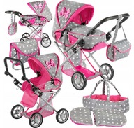 WÓZEK DLA LALEK GŁĘBOKI SPACERÓWKA GONDOLA 3w1 KINDERPLAY TORBA POŚCIEL