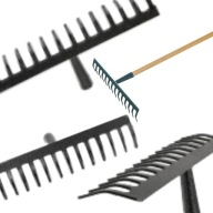 GRABIE OGRODOWE DO LIŚCI METALOWE MAŁE Z DREWNIANYM TRZONKIEM 14 ZĘBÓW 34CM