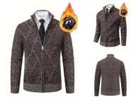 Męski Kardigan Zapinany na Suwak na Jesień/Zimę - Old Money Kawowy