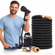 MOCNY Wąż Ogrodowy Rozciągliwy 15m Adapter +Pistolet 8w1 Złączki z Mosiądzu