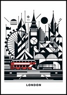A2 PLAKAT LONDYN LONDON WIELKA BRYTANIA, BIG BEN AUTOBUS, STYL GEOMETRYCZNY