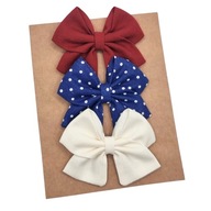 Spinki do włosów kokardki 3 szt bordowa ecru i granatowa w groszki