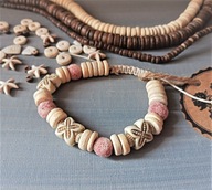 SURF Bransoletka różowo-kremowa lawa kremowe koraliki BlackberriesArts