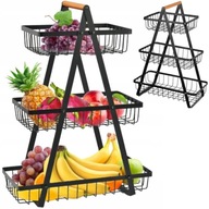 Piętrowy KOSZYK NA OWOCE CZARNY STOJAK na owoce KOSZ metalowy ORGANIZER