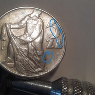 5 zł 1974 -Rybak z "trawką " destrukt, szerokie cyfry data.