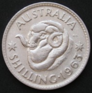 Australia 1 shilling 1963 - owca / baran / królowa Elżbieta II - srebro