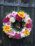 Wianek wieniec na drzwi wiosenny kwiaty handmade 45 cm