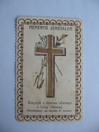 JEROZOLIMA GÓRA OLIWNA KRZYŻYK Z DRZEWA OLIWNEGO ŚW. OBRAZEK-RELIKWIA 1933