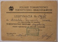 WARSZAWA 1962 - LEGITYMACJA - POLSKIE TOWARZYSTWO - KRAJOZNAWCZE