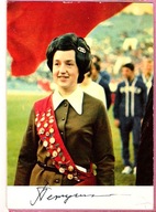Pocztówka ZSRR 1973, sport konny, mistrz świata Elena Pietuszkowa, AUTOGRAF
