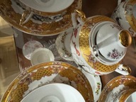 Serwis do herbaty z czasów PRL lata 80 te na 6 osób złoty wzór