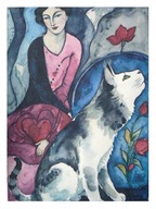 Obraz Akwarela Dama z Kotem Maine Coon