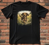 Jamnik na łące. Koszulka z jamnikiem. T-shirt z pieskiem M