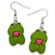 Kolczyki Żabki z Sercem Żaby Żywiczne PREZENT Zielona Żaba Słodkie Prezent