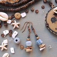 SURF kolczyki niebieska lawa hematyt masa perłowa drewno BlackberriesArts