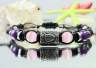 BRANSOLETKA RUNA STAL NIERDZEWNA VALKNUT KAMIEŃ AMETYST LAWA NA WYMIAR