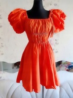 SUKIENKA POMARAŃCZOWA BUFIASTA BOHO FALBANKI SEXY BUFKAMI hiszpanka