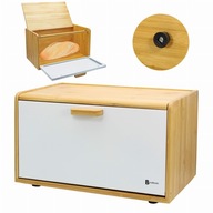 DUŻY POJEMNIK NA CHLEB BUŁKI PIECZYWO METALOWY CHLEBAK BIAŁY BAMBUS