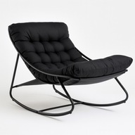 Fotel Bujany Wypoczynkowy Czarny Miękkie Pikowane Siedzisko