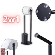 CZARNY STOJAK TOALETOWY NA SZCZOTKĘ WC Z UCHWYTEM NA PAPIER UCHWYT 2W1