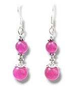 JF49 Urocze kobiece kolczyki kamienie JADEIT FUKSJA