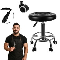 HOKER BAROWY SOLIDNY STOŁEK FRYZJERSKI NA KOŁACH TABORET KOSMETYCZNY SKÓRA