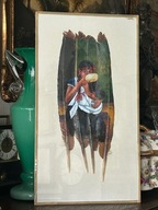 SZTUKA LUDOWA OBRAZ MALOWANY NA PIÓRACH OPRAWA SZKŁO - CHIAPAS MEKSYK 2006