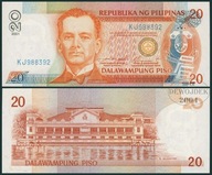 BNB - FILIPINY 20 Piso 2001 KJ 988395 # P182g blue # SEAL 5 # RZADKI # UNC