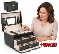 Elegancka Szkatułka na Biżuterię i Kosmetyki Kuferek z Kluczykiem + GRATIS