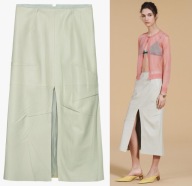 ZARA STUDIO COLLECTION spódnica ze skóry i jedwabiu, jasnozielona, r. S/M