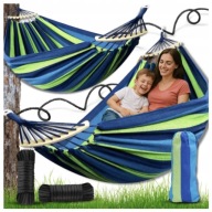 Hamak Ogrodowy Dwuosobowy XXL 270×155 cm z Pałąkami + Torba i Liny mocujące