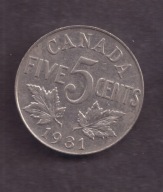 Kanada - 5 Cents 1931 rok