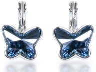 Srebrne wiszące Kolczyki Niebieskie Motylki Kryształki Swarovski PUDEŁKO