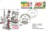 BAHAMY BAHAMAS NASSAU -koperta ozdobna FIRST FLIGHT 1974 -obieg