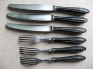 GERLACH Kultowe WIDELCE CZARNY BAKELIT i NOŻE do kompletu PIĘKNE SYGNOWANE