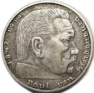 2 Marki z 1938 r z okresu III Rzeszy, znana również jako moneta Hindenburga